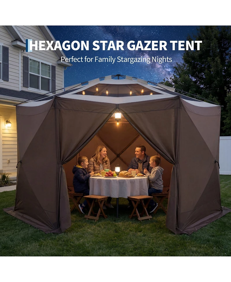 13 x Ft Hexagonal Pop Up Gazebos with Mosquito Netting, Outdoor Screen House Canopy for Patio, Camping, Backyard, Green/Khaki