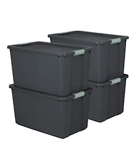 Sterilite 4 Pack 34 Gallon Latch Tote, Stackable Plastic Storage Bin Container