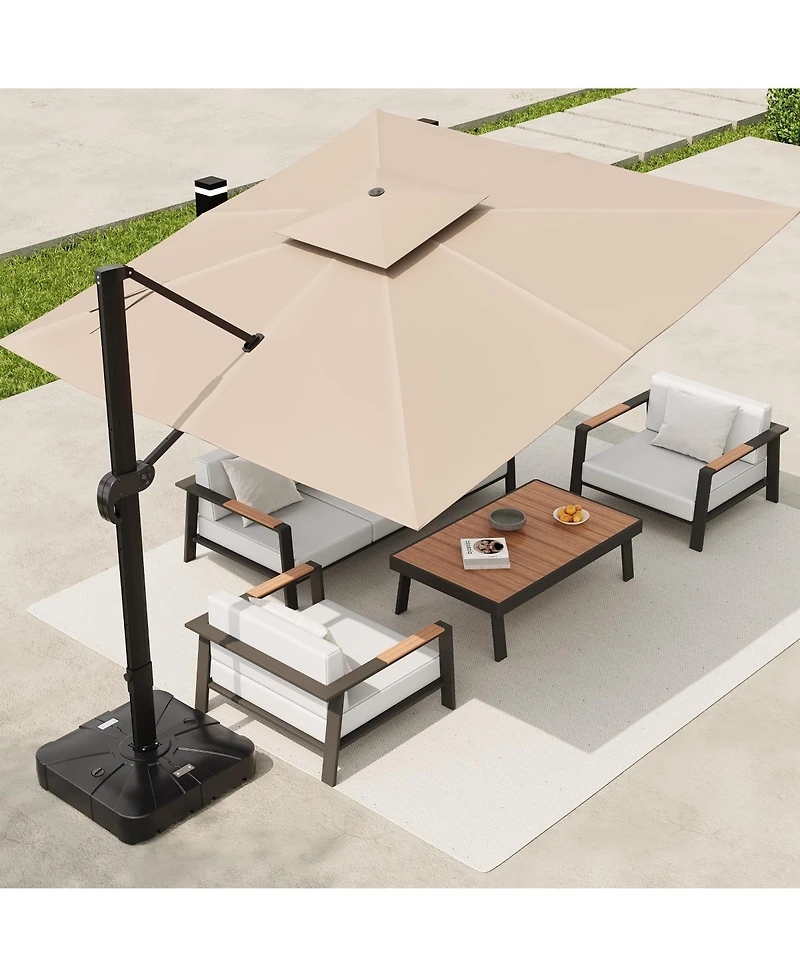 10 x 10 Ft Cantilever Patio Umbrella, Square Double Vented Offset Shade Umbrella with Fillable Base, 360 Degree Rotation for Backyard, Poolside