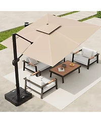 10 x 10 Ft Cantilever Patio Umbrella, Square Double Vented Offset Shade Umbrella with Fillable Base, 360 Degree Rotation for Backyard, Poolside