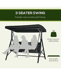 Outsunny 3-Seat Patio Swing Chair, Outdoor Canopy Swing Glider with Cushion with 3 Throw Pillows & Adjustable Shade for Porch, Garden, Poolside, Backy