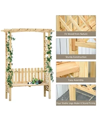 Outsunny Outdoor Garden Bench Arch Pergola with Natural Fir Wood Build, Protective Varnish, & 2 Person Ergonomic Bench