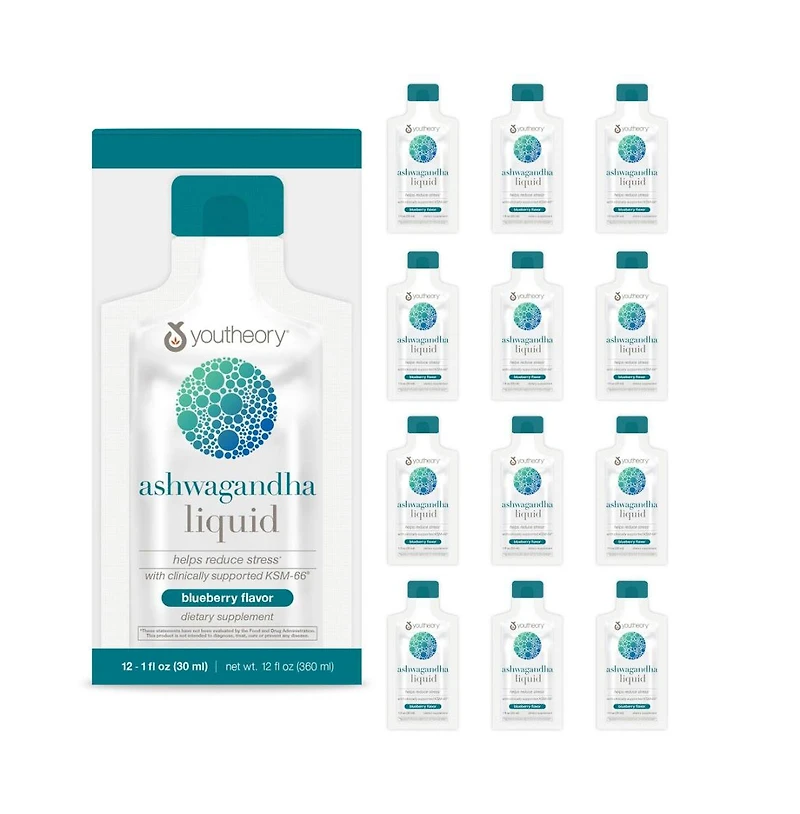 Youtheory Ashwagandha Liquid Blueberry 600 mg 12 Pouches