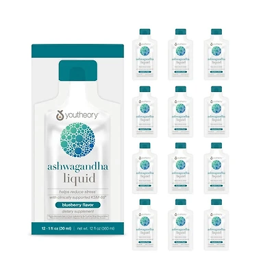 Youtheory Ashwagandha Liquid Blueberry 600 mg 12 Pouches