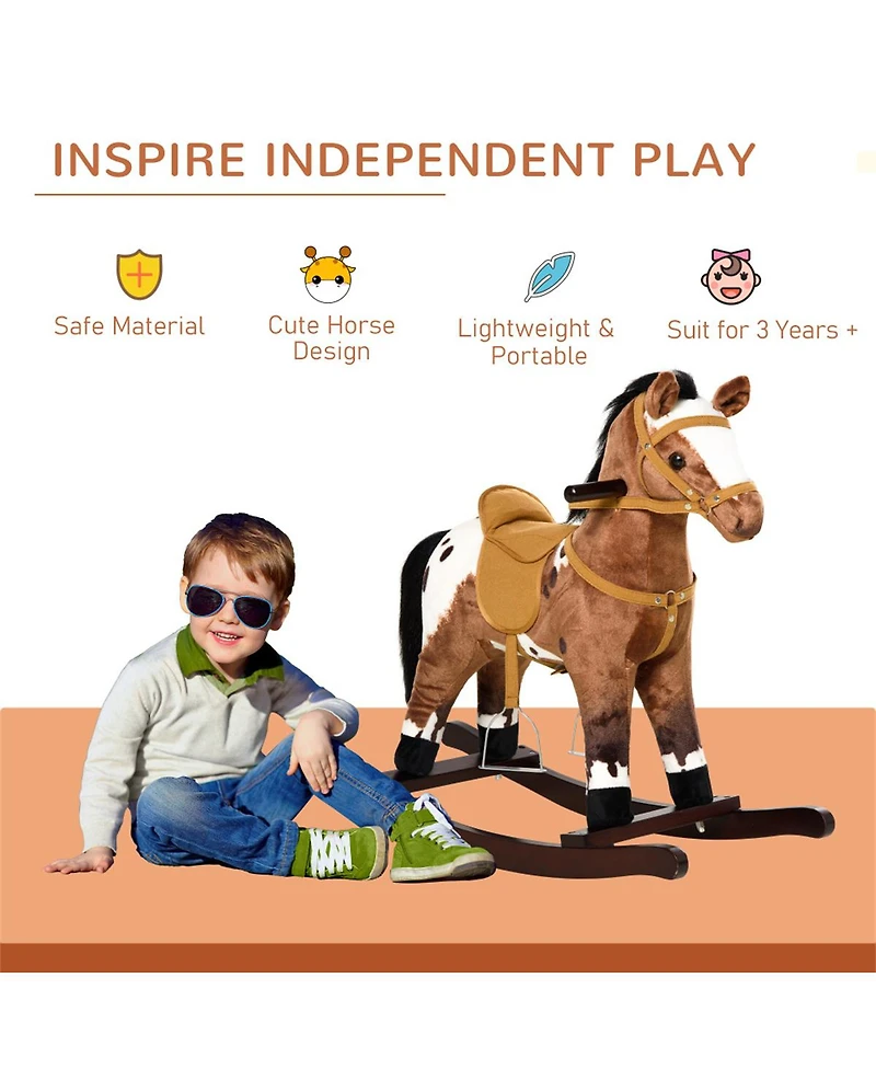 Yobtop Plush Metal Rocking Horse with Electronic Neighing and Galloping Sounds, Up to 88 lbs, Ages 3+