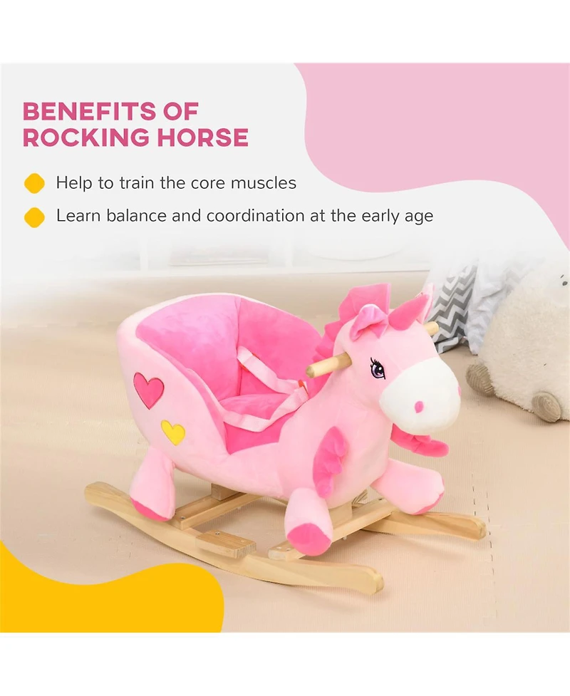 Yobtop Baby Rocking Horse, Ride on Unicorn with 32 Songs, Toddler Rocker Toy with Wooden Base Seat Safety Belt