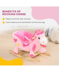 Yobtop Baby Rocking Horse, Ride on Unicorn with 32 Songs, Toddler Rocker Toy with Wooden Base Seat Safety Belt