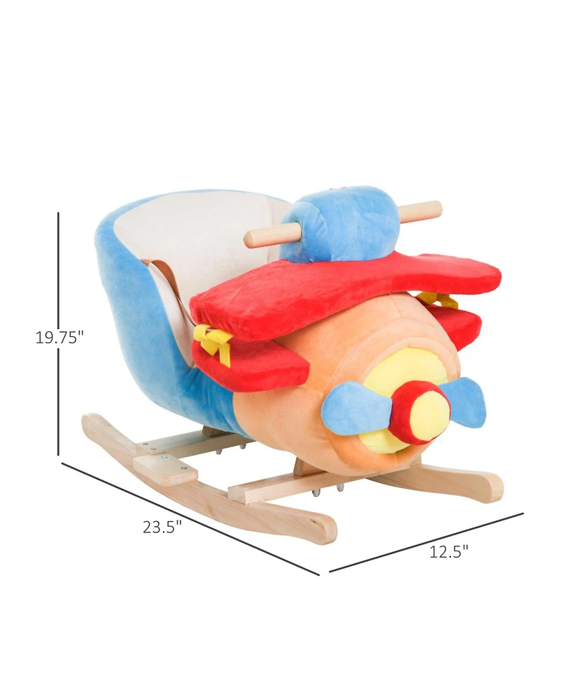 Yobtop Kids Wooden Plush Airplane Rocking Chair with Lullaby, Ages 18 Months+