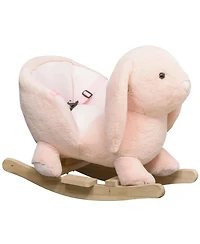 Yobtop Bunny Rocking Horse - Rabbit Wooden Plush Ride-on Toy with Sound Button, Seat Belt and Handlebars, Solid Steel Frame