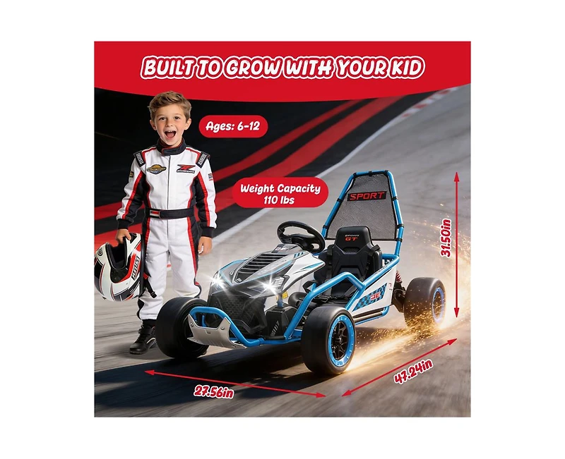 Yobtop 24V Kids Drift Go Kart with Roll Cage, 110 lbs Capacity, Ages 6+