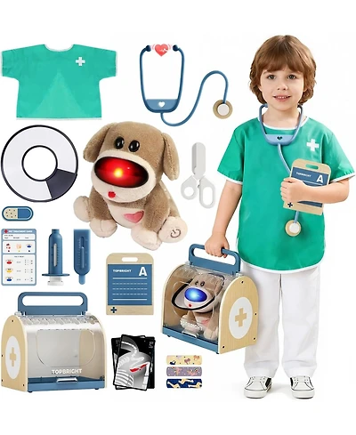 Top Bright Kids Wooden Doctor and Dog Vet Pretend Play Set with Costume