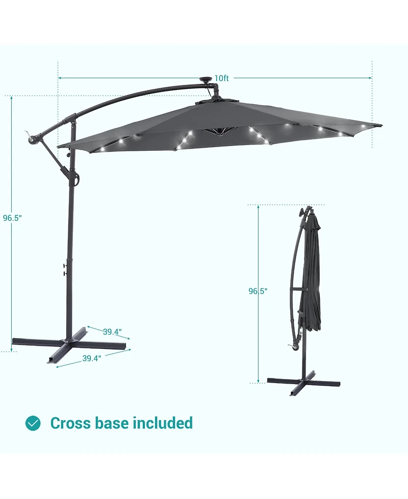 Sonkuki 10feet Patio Offset Led Umbrella Outdoor Hanging Umbrellas with Solar Lights and Angle Adjustment