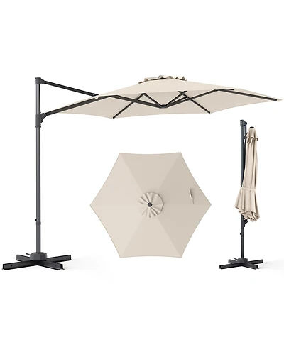 Costway 10 Feet Patio Cantilever Umbrella with 360degree(s) Rotation, Air Vent, Cross Base Included