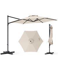 Costway 10 Feet Patio Cantilever Umbrella with 360degree(s) Rotation, Air Vent, Cross Base Included