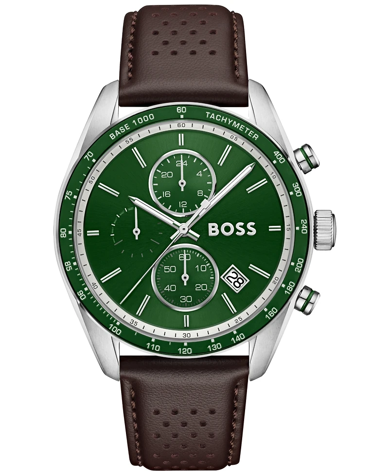 Hugo Boss Men's Grand Prix Quartz Chrono Brown Leather Watch 44.50mm