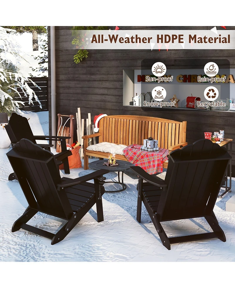 Gymax 2PCS Patio Folding Adirondack Chair Weather Resistant Cup Holder Yard