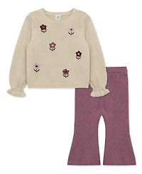 Little Me Baby Girls' Garden Floral Embroidered Sweater and Flare Pants, 2-Piece Set