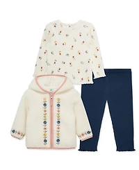 Little Me Baby Girls' Sherpa Jacket, Floral Print Top and Pants, 3-Piece Set