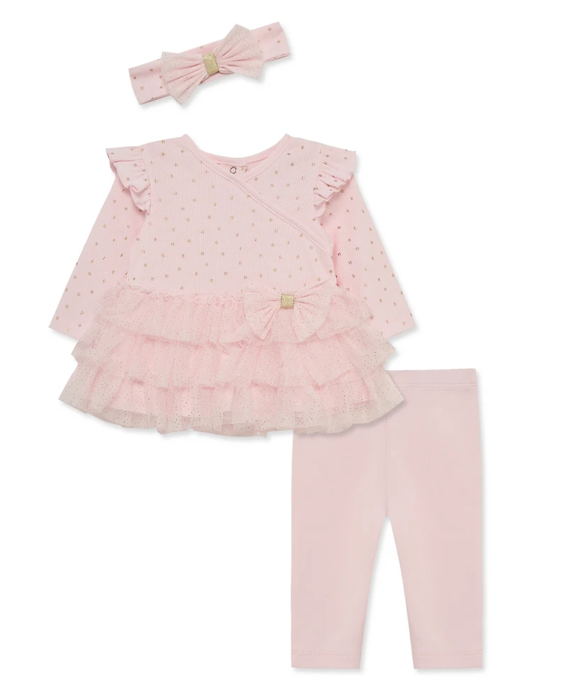 Little Me Baby Girls' Dot Shine Tutu Top, Leggings and Headband, 3-Piece Set