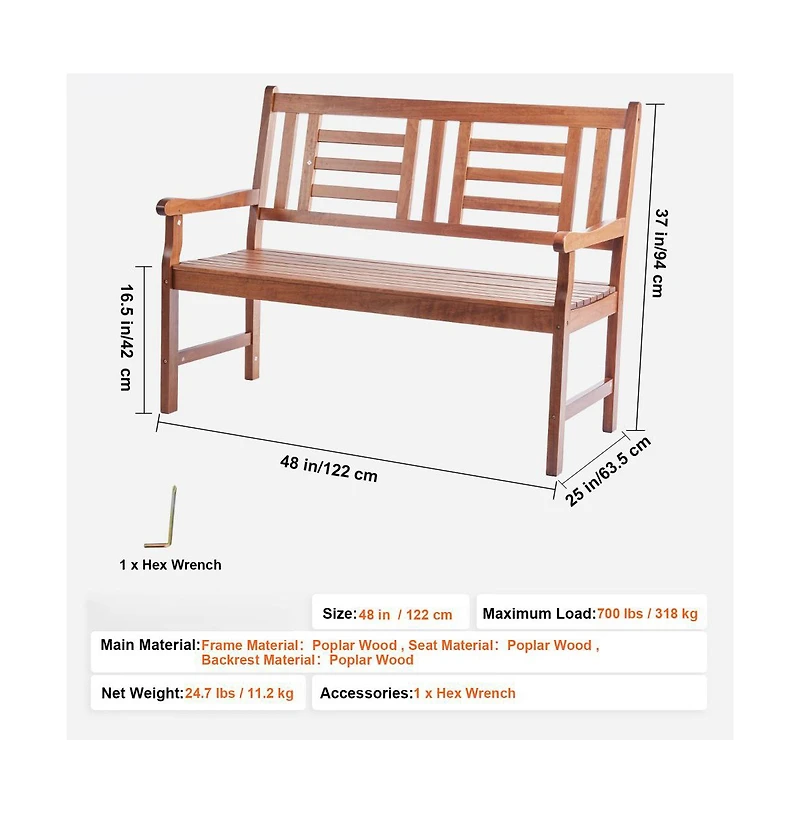 Slickblue Wood Patio Bench with Backrest Outdoor Seating for Garden and Porch