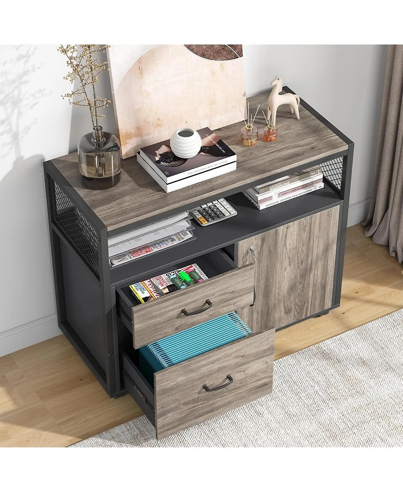 Tribesigns 55" L-Shaped Desk with Mobile File Cabinet