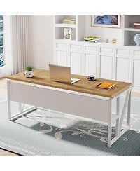 Tribesigns 63" Computer Desk with Bottom Shelf, Light Oak