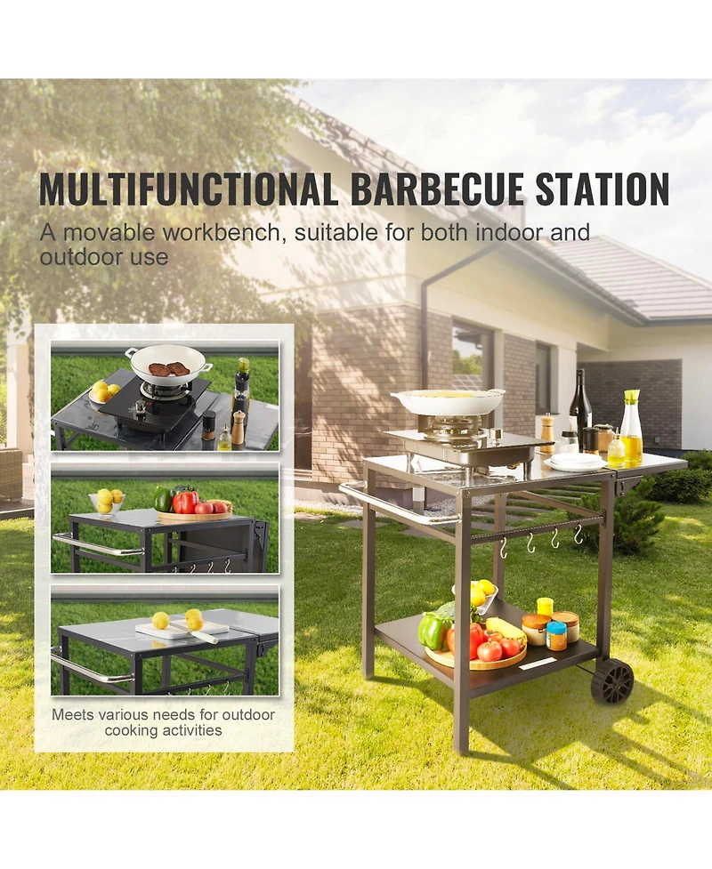 Vevor Outdoor Grill Dining Cart Double-Shelf Bbq Movable Food Prep Trolley Patio