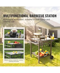 Vevor Outdoor Grill Dining Cart Double-Shelf Bbq Movable Food Prep Trolley Patio
