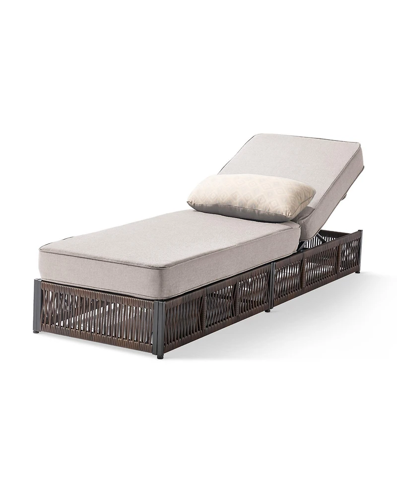 Pocassy Outdoor Reclining Chaise Lounge with 5inc Thick Cushion, All-Weather Wicker Patio Chair Pillow