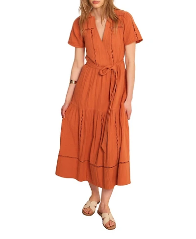 Mint Velvet Women's V-Neck Short-Sleeve Cotton Cheesecloth Maxi Dress