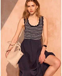 Mint Velvet Women's Striped Scallop Trim A-Line Dress