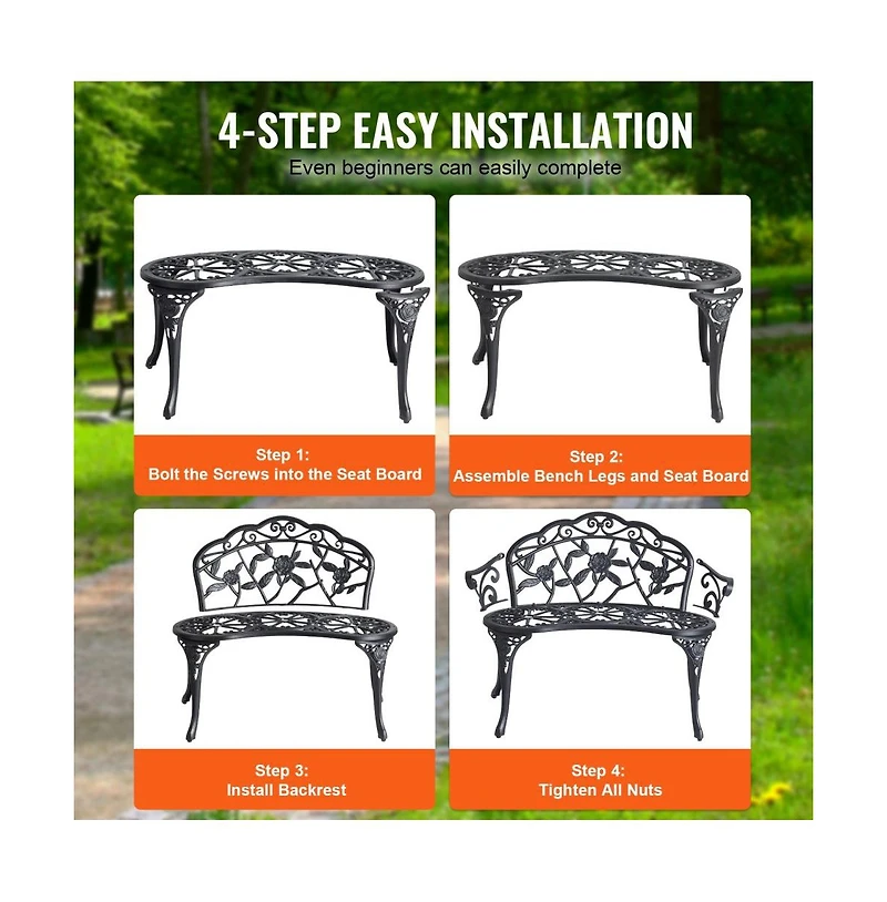 Slickblue Metal Patio Bench with Backrest Outdoor Seating for Garden and Yard