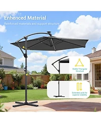 Sonkuki 10 Feet Outdoor Patio Hanging Offset Cantilever Umbrella with Solar Led Lights Cross Base