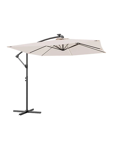 Sonkuki 8.2FT Outdoor Patio Hanging Offset Cantilever Umbrella with Solar Led Lights Cross Base