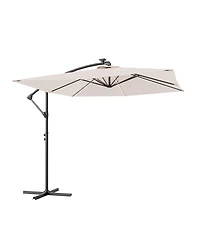 Sonkuki 8.2FT Outdoor Patio Hanging Offset Cantilever Umbrella with Solar Led Lights Cross Base