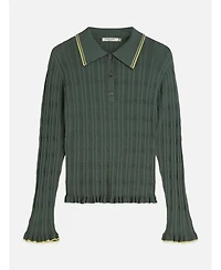 Scotch & Soda Women's Long-Sleeve Ripple Stitch Polo-Neck Ruffle-Trim Pullover