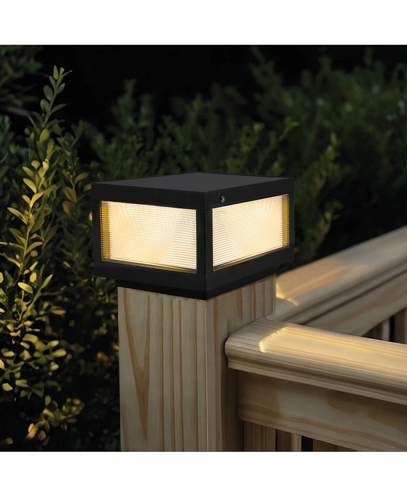 Asagikoiai 12" Square Solar Powered Outdoor Post Cap Light, Aluminum Fence Led Pier Lamp