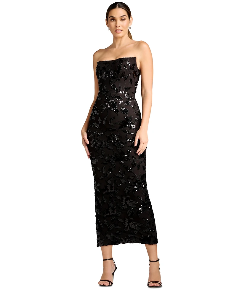 Dress the Population Women's Strapless Corset Sequin Midi