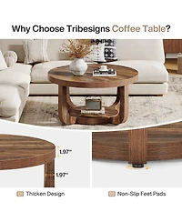Tribesigns Round Coffee Table, 2-Tier Circle Coffee Table with Storage, Thick Tabletop and Base