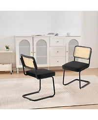 Slickblue Set of 2 Rattan Dining Chairs with Upholstered Velvet Seats