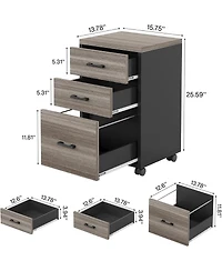 Tribesigns 3-Drawer Mobile File Cabinet with Casters, Grey