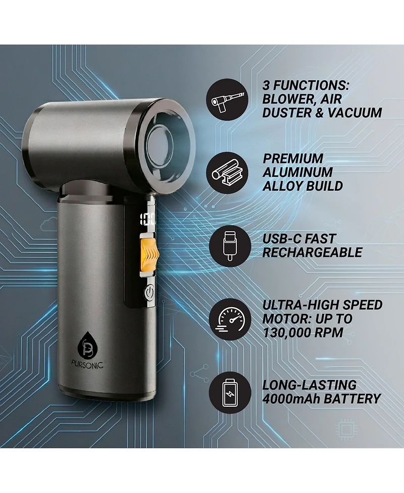 Pursonic Ultimate Cleaning Bundle 3-in-1 Turbo Air Duster and Cordless Handheld Vacuum