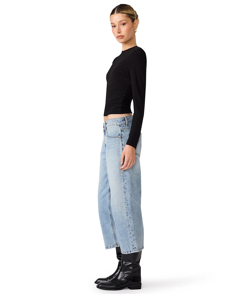 Steve Madden Women's Seline Long-Sleeve Padded Shoulder Crewneck Top