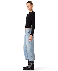 Steve Madden Women's Seline Long-Sleeve Padded Shoulder Crewneck Top