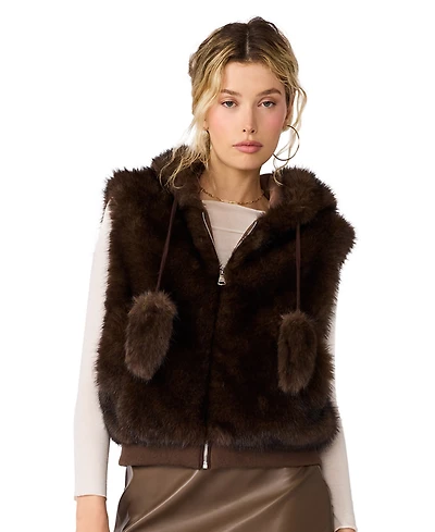 Steve Madden Women's Hooded Faux Fur Sophee Vest