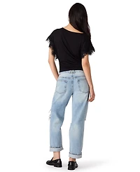 Steve Madden Women's Paloma Lace Boat Neck Short-Sleeve Knit Top