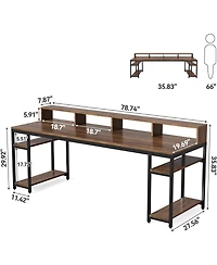 Tribesigns 78" 2-Person Gaming Desk with Storage Shelves