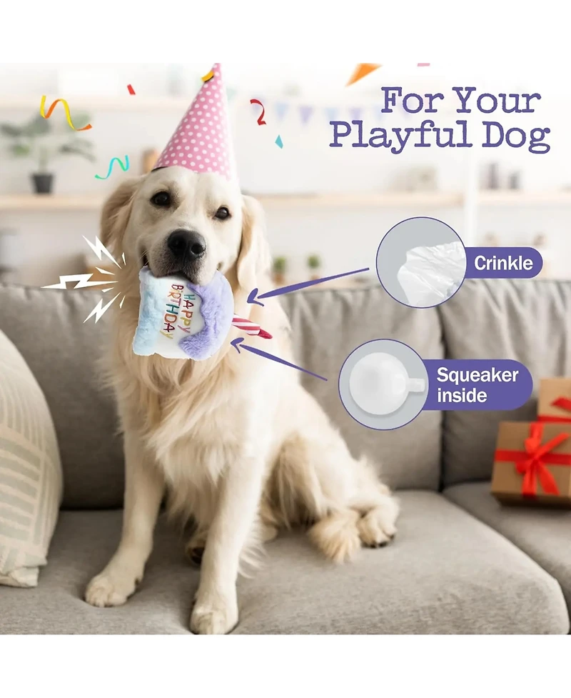 Nocciola Birthday Cake Squeaky Dog Toy, Lilac Plush Cake with Crinkle Paper, Soft Fabric for Cuddles, Perfect Birthday Gift for Dogs