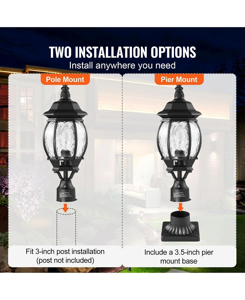 Vevor 2 Pieces Dusk to Dawn Outdoor Lamp Post Light Fixture 20.87in Pole Pier Mount