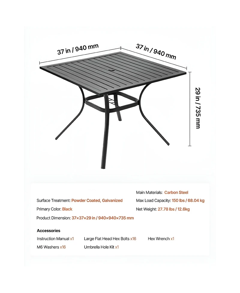 Slickblue 37in Metal Patio Bistro Table with Umbrella Hole for Garden and Porch